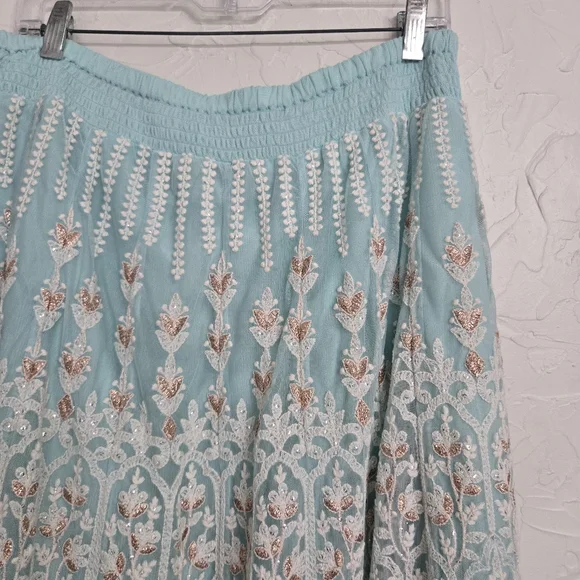 Soft Surroundings Intricate Embroidered Boho Floral Blue Red Analisa Skirt, M - Picture 9 of 14
